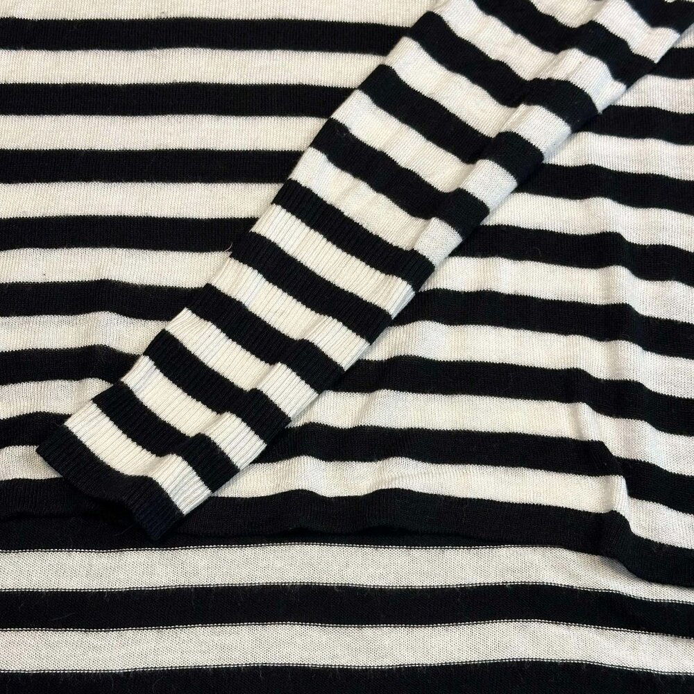 H&M Women's Striped Long Sleeve Top Small Black White High Low Split Hem Knit - Picture 4 of 8